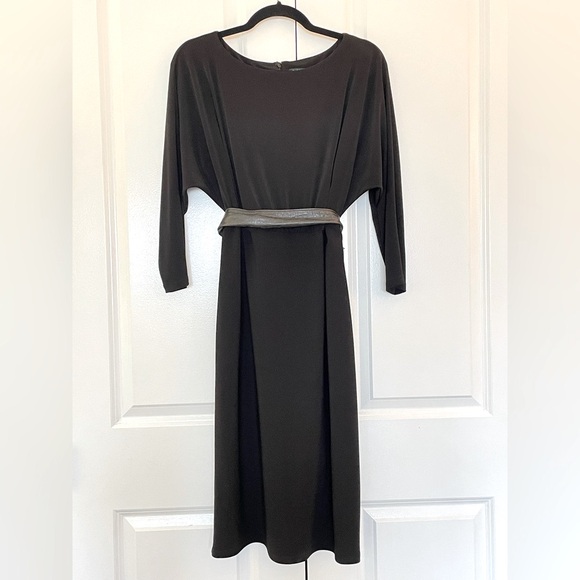 Ralph Lauren Black Dress! Classic! Stretch & Support! Boatneck & Batwing! Sz 12 - Picture 9 of 13